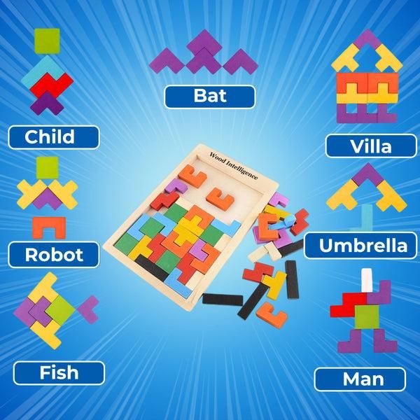 Wooden Brain Development Puzzle | Colorful Tetris Toy for Kids